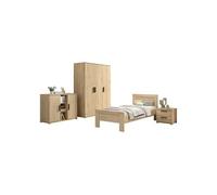 MARCO - Chambre Enfant Complète Lit 90x200cm Chevet Armoire 3P et Commode Aspect Chêne -