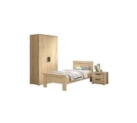 MARCO - Chambre Enfant Lit 90x200cm + Chevet + Armoire 2 Portes Aspect Chêne - VIPACK