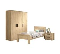 MARCO - Chambre Enfant Lit 90x200cm + Chevet + Armoire 3 Portes Aspect Chêne clair - Altobuy Marron G