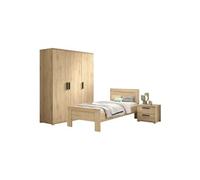 MARCO - Chambre Enfant Lit 90x200cm + Chevet + Armoire 3 Portes Aspect Chêne clair - VIPACK