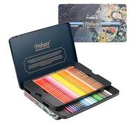 MARCO Crayons de coloriage pour adultes - Stylo soluble à l'eau 48 couleurs, superposables jusqu'à 10 couches, ensemble avec boîte en fer, pinceau et taille-crayon