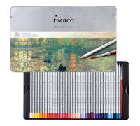 MARCO Crayons de couleur solubles dans l'eau pour adultes et artistes - 36 couleurs - Crayons en bois au format hexagonal avec pinceau dans une boîte en fer - Idéal pour illustrations, graffitis et