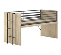 AltoBuy Marco - Lit Surélevé 90x200cm avec Plateau Bureau Coulissant Aspect Chêne Clair