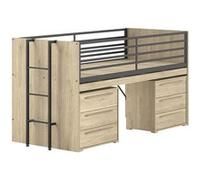 AltoBuy Marco - Lit Surélevé Combiné 90x200cm Plateau Coulissant avec Rangements 3T Aspect Chêne