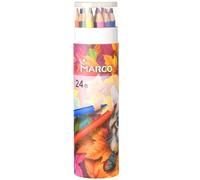 MARCO Lot de 24 crayons de couleur à l'huile pour adultes - Forme hexagonale - Pré-taillés et incassables - Dans un pot à crayons - Idéal pour les enfants, les étudiants et les débutants
