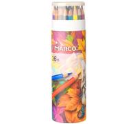 MARCO Lot de 36 crayons de couleur à l'huile pour adultes - Forme hexagonale - Pré-taillés et incassables - Dans un pot à crayons - Idéal pour les enfants, les étudiants et les débutants
