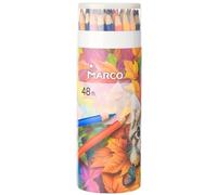 MARCO Lot de 48 crayons de couleur à l'huile pour adultes - Forme hexagonale - Pré-taillés et incassables - Dans un pot à crayons - Idéal pour les enfants, les étudiants et les débutants