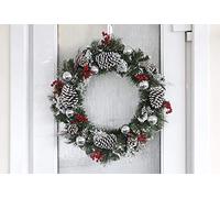 Marco Paul Couronne de Noël de 50 cm avec boules de neige et pommes de pin à suspendre pour la maison ou le bureau