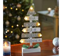 Marco Paul Décoration de table de Noël en bois sur pied - Arbre à piles - Centre de table de Noël peint en MDF pour tables à manger, cheminée et décoration d'intérieur saisonnière