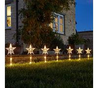 Marco Paul Ensemble de 8 lumières de jardin en forme d'étoile de Noël pour allée - 24 lumières LED blanches chaudes alimentées par piles - Grandes lumières de décoration de Noël extérieures de 35 cm