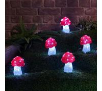 Marco Paul Ensemble de guirlandes lumineuses LED en forme de champignon - Lot de 5 - Fonctionnement à piles - Blanc froid - Décorations de cèpe - Pour intérieur et extérieur - Éclairage de jardin de