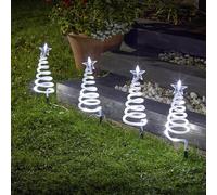 Marco Paul Ensemble de Noël avec 4 lumières en piquets en spirale pour intérieur et extérieur, décoration de jardin de Noël éclairée 40 LED alimentées par piles chemin terrasse festive (blanc froid)