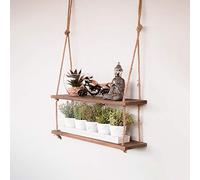 Marco Paul Étagère murale rectangulaire moderne à 2 niveaux en corde de bois - Style rustique vintage - Étagères murales flottantes décoratives à suspendre pour chambre d'enfant, cuisine, salle de