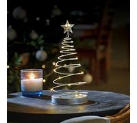 Marco Paul Interiors Décorations de Noël traditionnelles en spirale argentée avec LED - Fonctionne avec des piles - Décoration de table sur pied pré-éclairée pour sapin de Noël