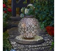 Marco Paul Lanterne à LED à énergie solaire ronde décorative de style marocain Lampe de table en métal étanche pour terrasse, allée, pelouse, balcon et décoration extérieure Blanc chaud