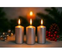 Marco Paul Lot de 3 bougies piliers argentées non parfumées à combustion longue pour Noël, les vacances, les centres de table, les mariages, les fêtes - Ensemble de bougies métalliques pour intérieur