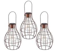 Marco Paul Lot de 3 lanternes solaires en cuivre à suspendre avec lumières LED pour patio, vase tempête, lanterne de table ou centre de fenêtre pour intérieur ou extérieur