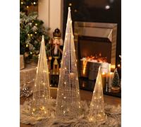 Marco Paul Lot de 3 sapins de Noël artificiels lumineux en forme de cône - Décoration de table - Alimenté par piles - Petits arbres en spirale à paillettes