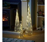 Marco Paul - Lot de 3 sapins de Noël en forme de cône lumineux doré à DEL - Décorations de Noël festives pré-éclairées - Décoration d'intérieur en forme de pyramide en métal - Décoration d'intérieur