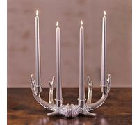 Marco Paul Lot de 4 bougeoirs en forme de bois de cerf antique avec lot de 4 bougies de 25 cm, centre de table pour Noël, mariage, maison, Noël, mariage, décorations de Noël (cône argenté)