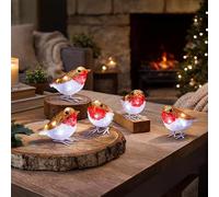 Marco Paul Lot de 5 décorations de Noël à DEL en forme de rouge-gorges à piles avec minuterie automatique pour intérieur et extérieur