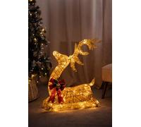Marco Paul Nœud papillon de Noël sur pied avec renne assis avec 80 lumières LED Doré Taille XL 83 cm