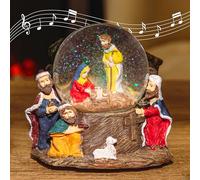 Marco Paul Scène de crèche musicale de Noël Boule à neige de décoration avec mécanisme d'enroulement, paillettes, ornement de table de Noël et décoration festive pour la maison