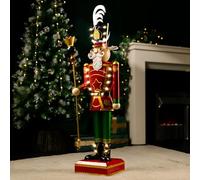Marco Paul Statue de Noël géante traditionnelle en métal avec 23 LED blanc chaud, fonctionne avec des piles, peinte à la main, décoration d'intérieur, vert et rouge