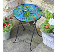 Marco Paul Table de bistrot ronde décorative d'extérieur avec plateau en verre de style classique avec cadre en métal robuste pour terrasse, terrasse, table à boissons, 56 cm (paon)