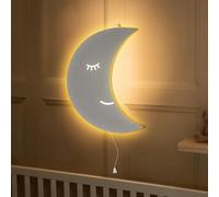 Marco Paul Veilleuse en forme de lune pour enfants - Veilleuse murale en bois avec cordon de tirage - Veilleuse LED à piles pour décoration de chambre d'enfant, accessoires de chambre d'enfant, aide
