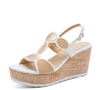 MARCO TOZZI Sandale compensée femme semelle intérieure Feel Me souple doublure douce tendance, blanc (WHITE COMB), 40 EU