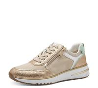 MARCO TOZZI - Sneakers beige et or à talon compensé bas avec zip latéral doré et lacets plats