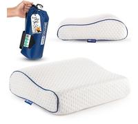 Marcolumb Oreiller confortable en mousse à mémoire de forme pour voyage et camping - Sac portable facile à transporter - Régulation de la température - Parfait pour les voyages (contour blanc)