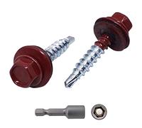 Marcopol Lot de 60 vis de toiture en métal 4,8 x 28 mm peintes auto-foreuses avec rondelles EPDM Vis hexagonale en tôle (60, rouge oxyde RAL 3009)