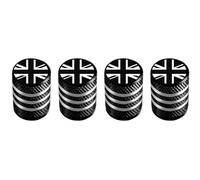 MarCraft Résistantes à la corrosion (noir bicolore) (Union Jacks gravés au laser), bouchons de valve en métal pour jantes de pneu, alliage, universels pour voitures, SUV, vélos, motos, (4 pièces)