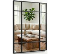 Marctani Miroir de fenêtre mural 90 x 60 cm - Miroir industriel décoratif avec cadre en métal - Design rectangulaire effet fenêtre pour entrée, salon