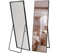 Marctani Miroir sur pied complet avec support arrière Grand et long Coins carrés Cadre en métal pour chambre, salle de bain ou salon Noir 165 x 60 cm