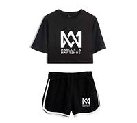 Marcus and Martinus Twin Brother Singer Ensembles Shorts Et Nombril Apparent T-Shirt Vêtements De Sport Ensembles Sportswear Deux Pièces Femme Ensemble Sportswear Shorts