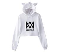Marcus and Martinus Twin Brother Singer Sweat À Capuche Imprimé Oreille Chat À Manches Longues Exposé Nombril Casual Sweatshirt