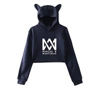 Marcus and Martinus Twin Brother Singer Sweat À Capuche Imprimé Oreille Chat À Manches Longues Exposé Nombril Casual Sweatshirt