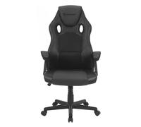 Marcus Fauteuil Gamer ergonomique en PVC et tissus avec accoudoirs fixes - Réglable en hauteur - Noir