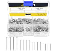 Mardatt Assortiment de 500 clous de 4 tailles, clous pour accrocher des photos, petits ongles, clous de finition, clous à suspendre, clous en bois, clous à épingles, clous muraux pour accrocher