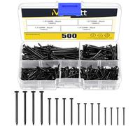 Mardatt Assortiment de 500 clous de 4 tailles, clous pour accrocher des photos, petits ongles, clous de finition, clous à suspendre, clous en bois, clous à épingles, clous muraux pour accrocher (noir)