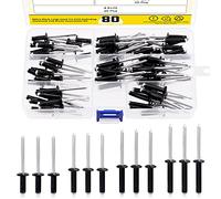 Mardatt Assortiment de 80 rivets aveugles à bride en aluminium - Rivets pop en aluminium à grande tête - Pour tôle, automobile et meubles - 1,9 cm x (1,4 cm, 1,9 cm, 1,9 cm, 1,3 cm, 1,6 cm, 2,5 cm)