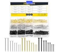 Mardatt Assortiment de 900 clous de 4 tailles et 3 couleurs, clous pour accrocher des photos, petits ongles, clous de finition, clous à suspendre, clous en bois, clous à épingles, clous muraux à