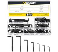 Mardatt Kit de 125 crochets de rangement de 7 tailles, crochets carrés à visser, noirs galvanisés, crochets en L, vis en L, kit pour cadre photo, vis autotaraudeuse type L à angle droit