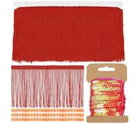 Mardatt Kit de franges rouges avec paillettes - 10,2 cm x 4,6 m - Garniture à coudre pour vêtements, rideaux, canapés, abat-jours
