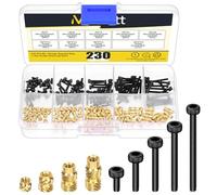 Mardatt Lot 230 inserts filetés M2 laiton, kit vis tête hexagonale, insert thermique laiton, écrous Knurled, vis machine, pour composants d'impression 3D plastique