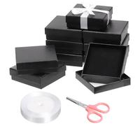 Mardatt Lot de 10 boîtes à bijoux carrées en carton avec doublure en éponge de velours et ruban en polyester pour collier, boucles d'oreilles, bracelet, 8,9 x 8,9 x 2,5 cm, noir