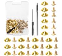 Mardatt Lot de 100 pointes coniques dorées de 10 mm avec perforateur et tournevis, 4,7 mm de hauteur, clous à vis arrière punk et pointes pour loisirs créatifs en cuir
